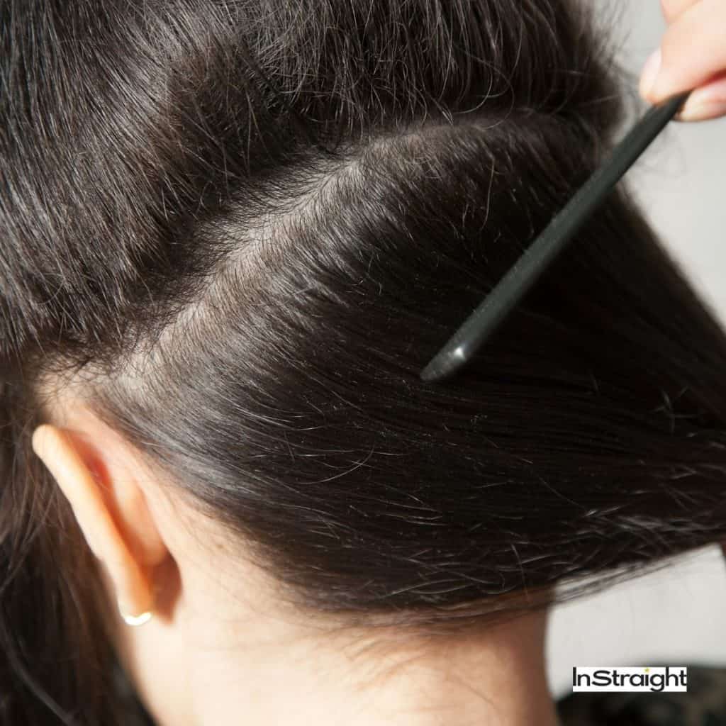 Hair parted into sections